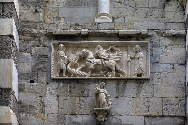 Figurative representation of St George, including the Virgin Mary, Cathedral of San Lorenzo, Piazza S. Lorenzo, Genoa, Italy, Europe