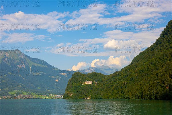 The Historical Grandhotel Giessbach on the Mountain Side on Lake Brienz in Brienz, Bern Canton, Bernese Oberland, Switzerland, Europe