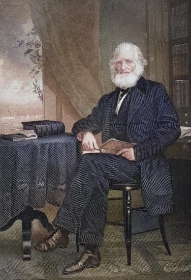 William Cullen Bryant (born 3 November 1794 in Cummington, Massachusetts, died 12 June 1878 in New York City) was an American writer, lawyer and journalist, after a painting by Alonzo Chappel (1828-1878), Historical, digitally restored reproduction from a 19th century original