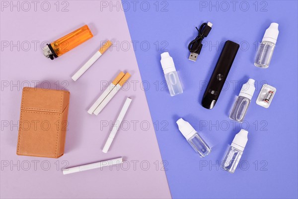 Comparison between electronic and real cigarette with tools