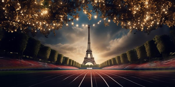Concept of the Olympic Games in Paris France 2023, the stadium at the Eiffel Tower, AI generated