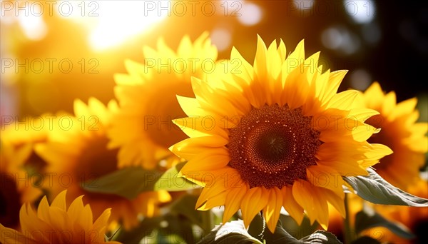 Sunflowers basking in sunlight, evoking a sense of growth and warmth, AI generated