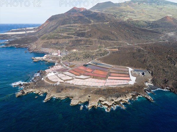 Aerial view of the Salinas de Fuencaliente, La Palma, Canary Islands, Spain, Europe