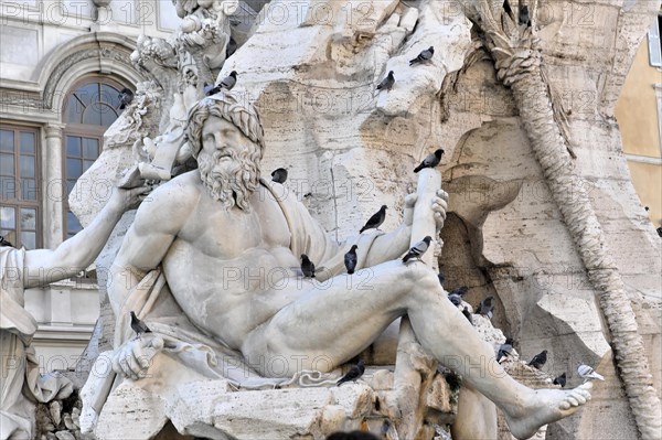 Detail, Moor Fountain, Fontana del Moro, Piazza Navona, Rome, Lazio, ItalyRome, Italy, Europe