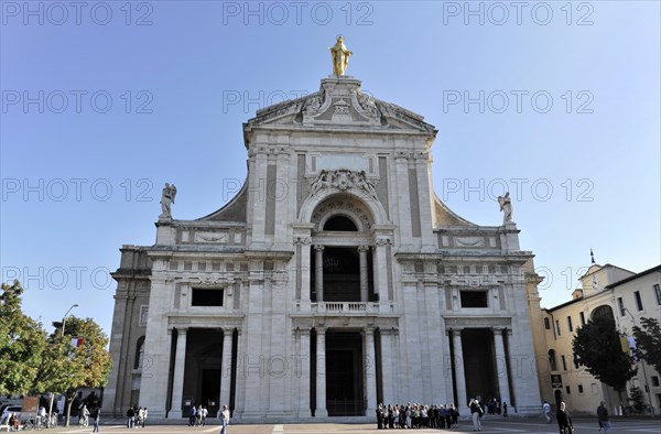 Church figure on the roof, Church of Santa Maria degli Angeli, near Assisi, Umbria, Italy, Europe