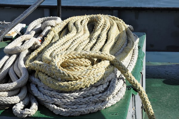 Boat ropes in the Venetian harbour of Heraklion, island of Crete, Greece, Europe