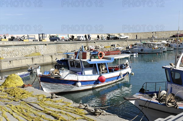 Fishing boats in the Venetian harbour of Heraklion, island of Crete, Greece, Europe