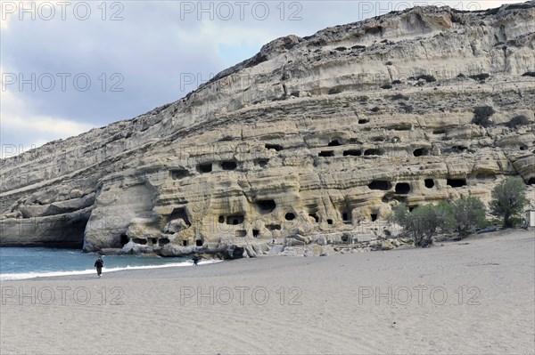 The caves on Matala beach in Crete, Greece, Europe