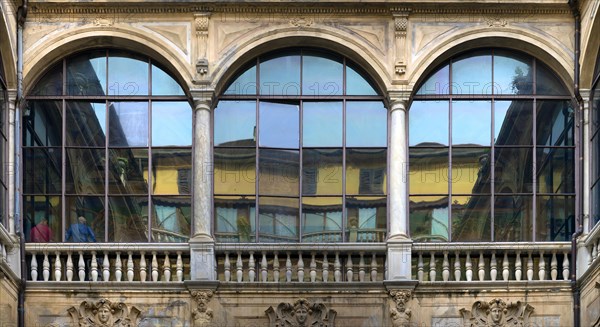 Window in the courtyard of Palazzo Doria Spinola, former 16th century manor house, today prefecture, Genoa, Italy, Europe