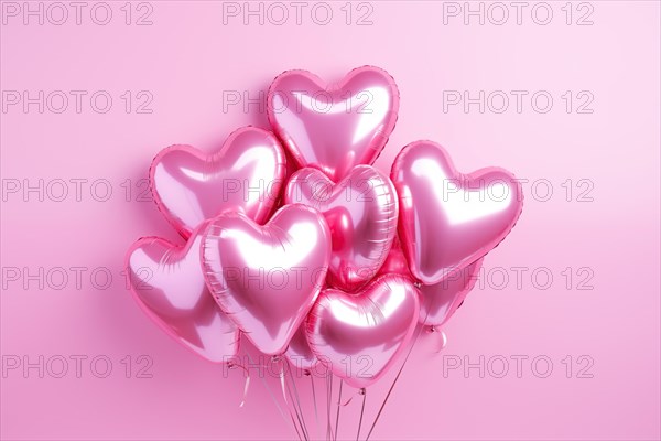 Bunch of glossy pink heart-shaped balloons against a soft pink background, perfect for Valentine Day, anniversaries, or any romantic occasion, AI generated