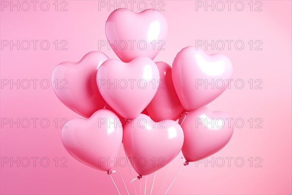 Bunch of glossy pink heart-shaped balloons against a soft pink background, perfect for Valentine Day, anniversaries, or any romantic occasion, AI generated