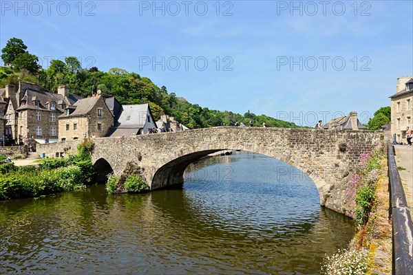 Old town building on the river Rance, Dinan, Cotes d'Armor, Brittany, France, Europe