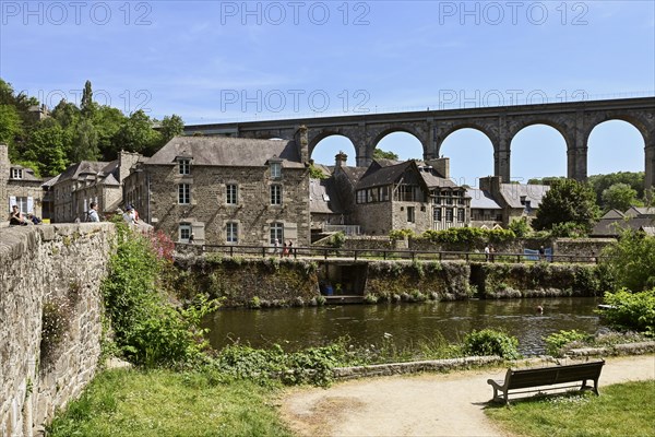 Old town building on the river Rance, Dinan, Cotes d'Armor, Brittany, France, Europe