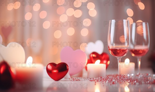 Candles casting a soft, romantic light next to delicate heart shapes AI generated