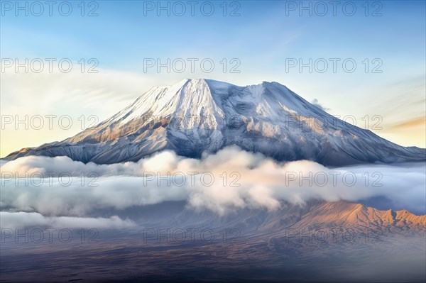 Spectacular aerial view over the Mount Kilimanjaro volcano, Tanzania, AI Generated, AI generated, Africa