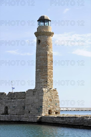 Venetian harbour, Venetian lighthouse, water reflection, Rethimnon, central Crete, island of Crete, Greece, Europe