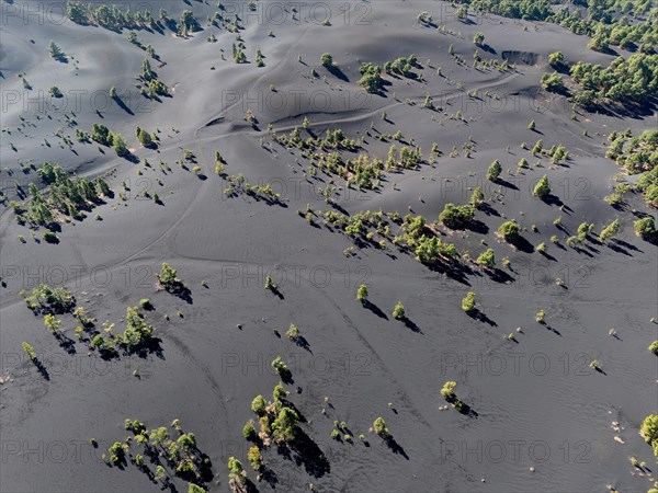 Aerial view of the lava sand areas Montana de Enrique and Quemada, Tacande de Arriba, La Palma, Canary Islands, Spain, Europe