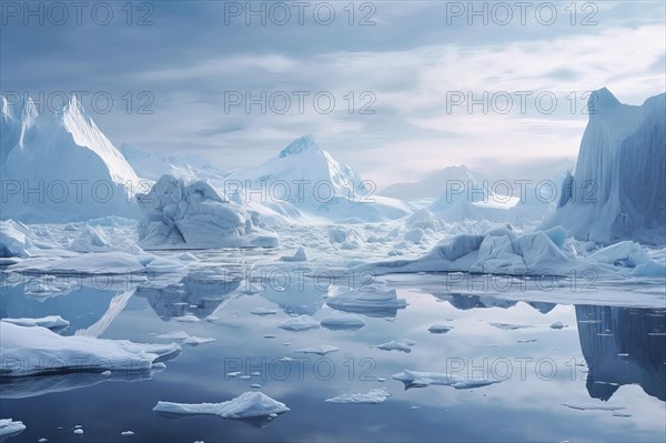 Aerial view of an Antarctic icy landscape, AI Generated, AI generated