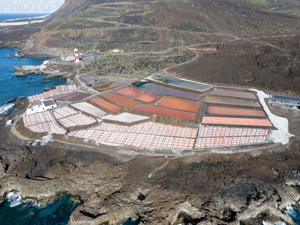 Aerial view of the Salinas de Fuencaliente, La Palma, Canary Islands, Spain, Europe