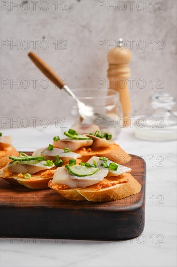 Closeup view of small sandwiches with Clupeidae