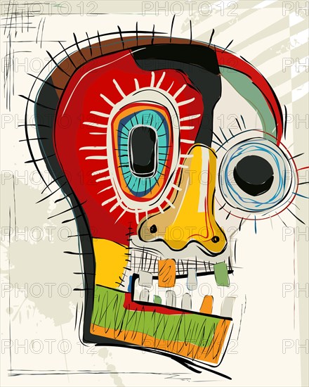 Dia de los Muertos card skull, abstract art colorful vector card