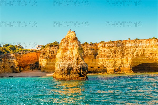 Beautiful limestone Algarve coast with caves and rock formation, Albufeira, south of Portugal