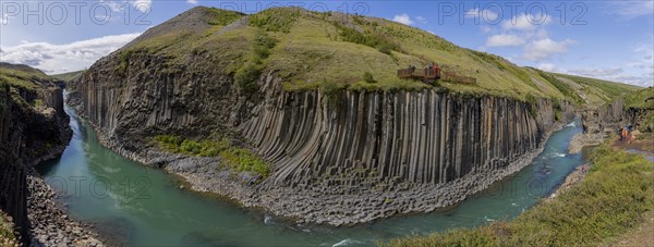 Studlagil Canyon, basalt columns, largest collection of basalt columns in Iceland, panoramic photo, Iceland, Europe