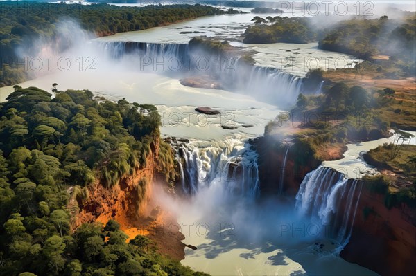 Aerial view over the Iguazu Falls, Argentina, Brazil, AI Generated, AI generated, South America