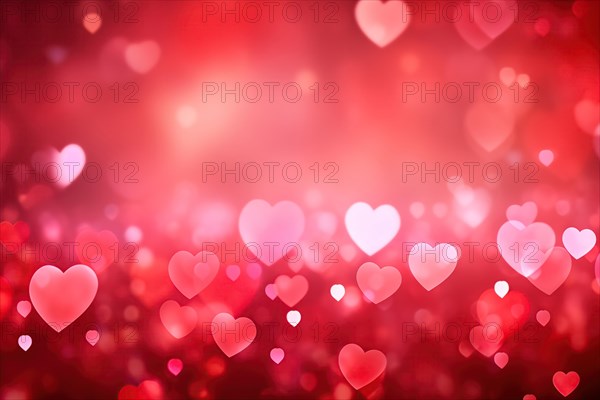 A romantic and dreamy background featuring heart-shaped bokeh lights, perfect for Valentine Day or love-themed designs, AI generated