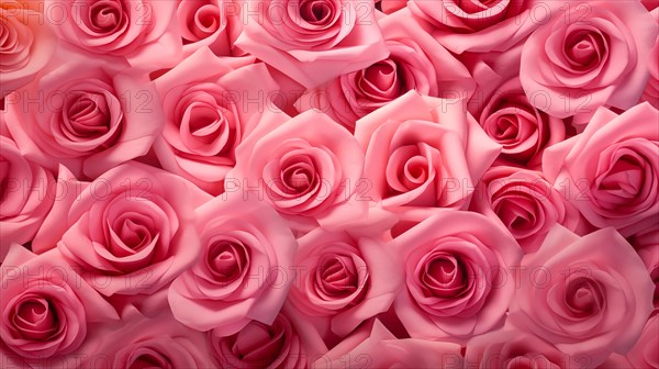 Valentine day background of close-up view of a beautiful mix of pink roses, symbolizing love and affection, perfect for Valentine Day celebrations, AI generated