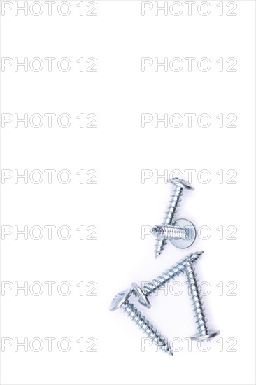 Various screws isolated on white background. Image of screws on isolated background. Concept of isolated screws