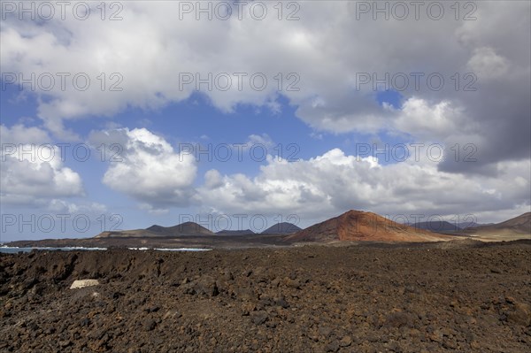 Lava field, volcanic landscape, fire mountains, volcanoes, Lanzarote, Canary Islands, Spain, Europe