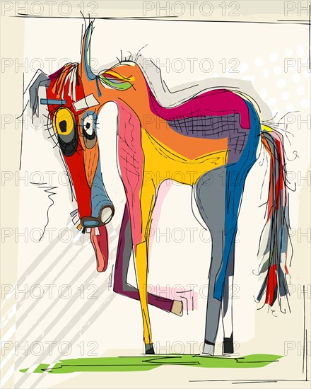 The horse, abstract art colorful vector card