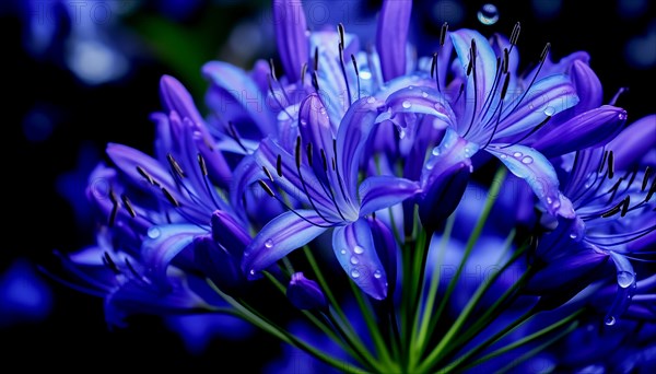 Agapanthus black magic, African lily, with delicate petals against a dark background highlighting their natural beauty, AI generated