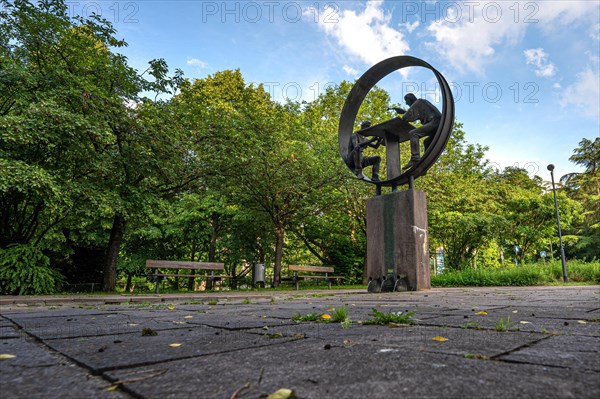 Art sculpture in a summery park with lush greenery, Pforzheim, Germany, Europe