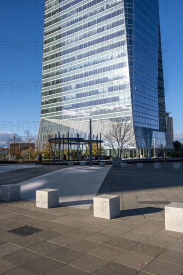 Modern square in a financial area in the city of Madrid in Spain