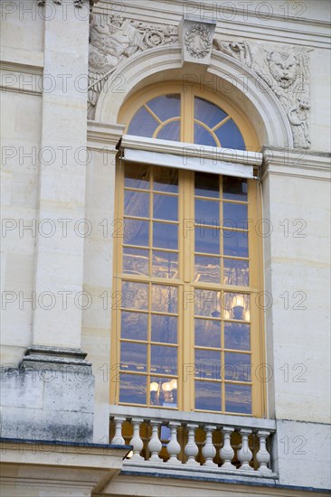 Window on the first floor of the Corps de Logis, Chateau de Versailles, Yvelines department, Ile-de-France region, France, Europe