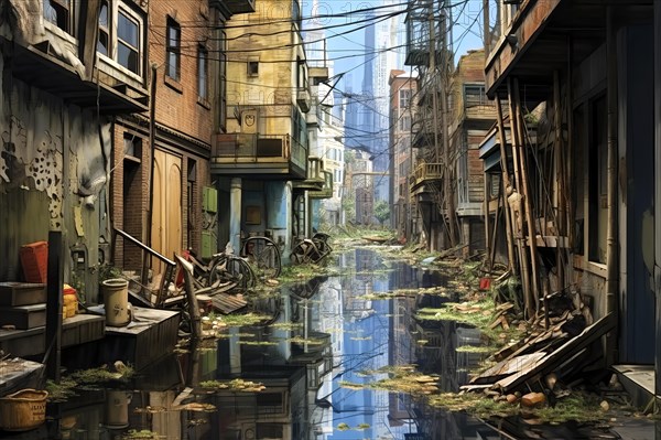 Devastated city after a flood, AI Generated, AI generated