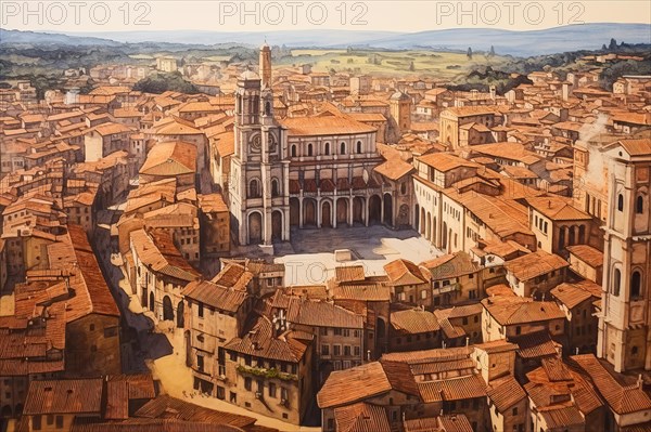 Surrealist view of old Florence city center in paper style, Italy, AI Generated, AI generated, Europe