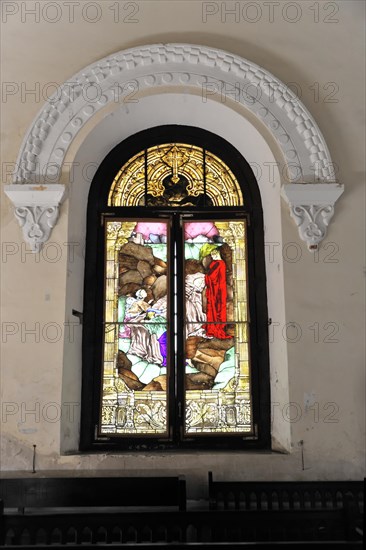 Church window, coloured window in the mausoleum, church on the Cementerio de Cristobal Colon, Christopher Columbus Cemetery, 56 ha cemetery, Havana, Cuba, Greater Antilles, Caribbean, Central America, America, Central America