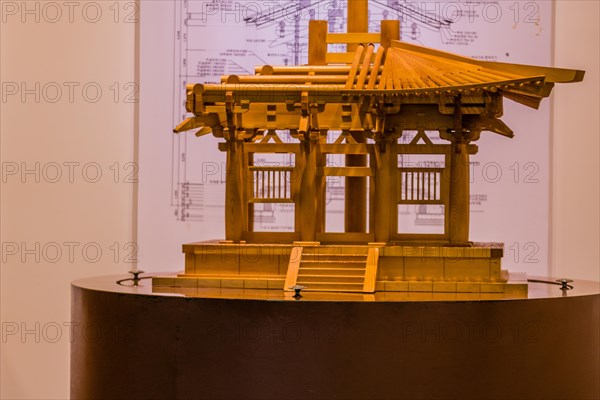 Buyeo, South Korea, July 7, 2018: Wooden model of palace pavilion on display at Baekje history park, Asia