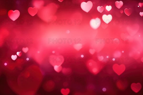 A romantic and dreamy background featuring heart-shaped bokeh lights, perfect for Valentine's Day or love-themed designs, AI generated