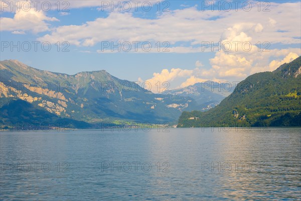 Mountain on Lake Brienz in a Sunny Day in Interlaken, Bernese Oberland, Bern Canton, Switzerland, Europe