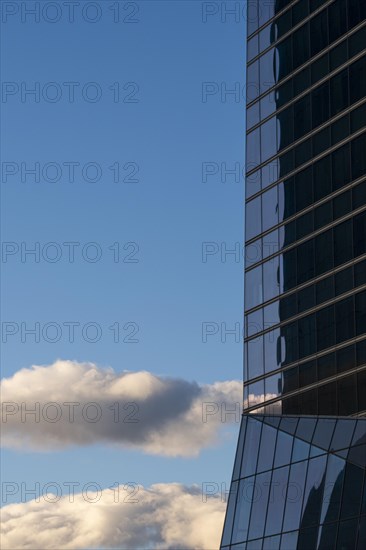 Office towers in the contemporary urban landscape in the Cuatro Torres financial area in the city of Madrid in Spain