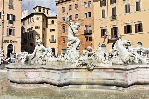 Fountain of the Moors, Fontana del Moro, Piazza Navona, Rome, Lazio, Italy, Europe