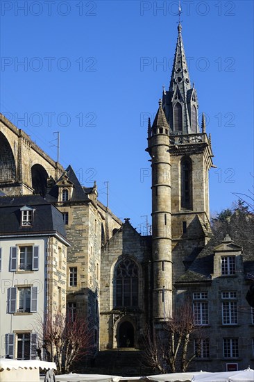 Place des Otages, Saint Melaine church, Morlaix Montroulez, Finistere Penn Ar Bed department, Brittany Breizh region, France, Europe