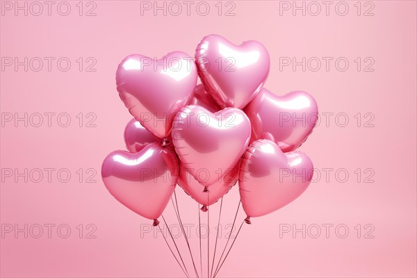 Bunch of glossy pink heart-shaped balloons against a soft pink background, perfect for Valentine Day, anniversaries, or any romantic occasion, AI generated