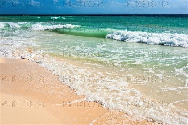 Beautiful beach and waves of Caribbean sea. Riviera Maya, Mexico, Central America