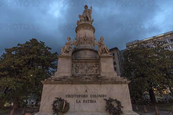 Monument to Christopher Columbus, 1451-1506, at Genova Piazza Principe railway station, Piazza Acquaverde, Genoa, Italy, Europe