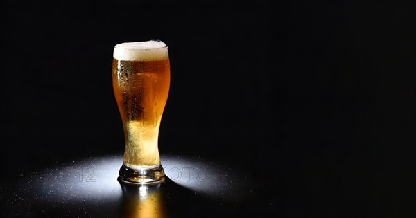 Glass of chilled beer on a dark vinatge wooden surface. AI Generated, AI generated